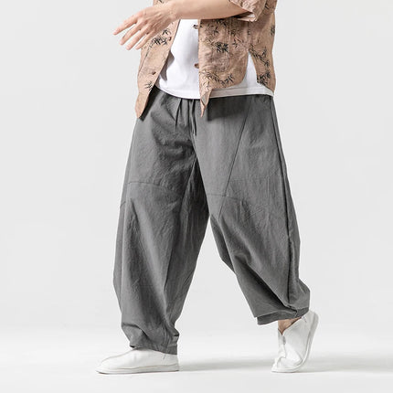 Pantaloni autunnali da uomo stile giapponese comodi pantaloni di lino in cotone maschio casual allentato retrò Harajuku pantaloni a gamba larga da uomo