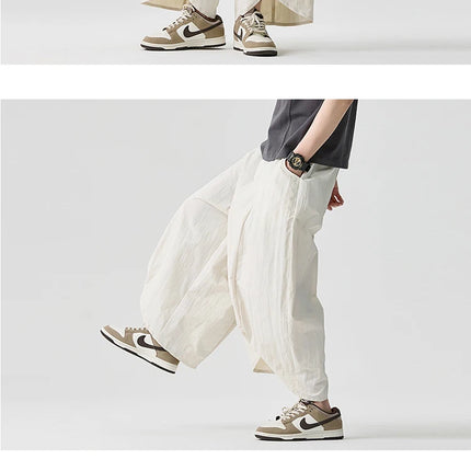 2026 Pantaloni estivi a gamba larga Vendite da uomo Pantaloni casual Stili giapponesi Samurai Costume Harun Pantaloni da uomo Pantaloni lanterna Pantaloni sportivi