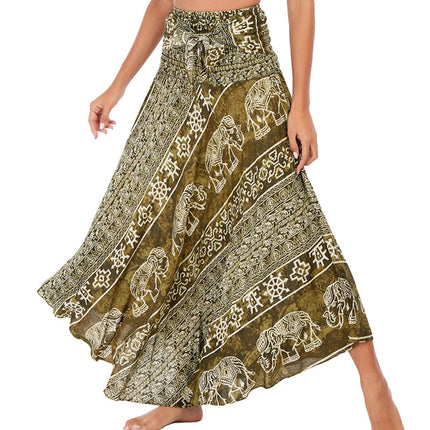Boho Gonne Donna Rayon Beach Abito lungo Estate Bohemian Jupe Longue Femme Elastico in vita Stampa Fasciatura floreale Halter Hippie platinumshop
