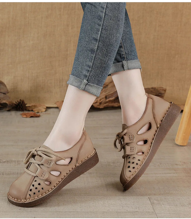 Sandali Slip-on in Pelle da Donna 2026 Nuovo Stile, Sandali con Suola Spessa da Donna, Scarpe Retrò Stile Mamma con Fori, Sandali di Lusso da Donna