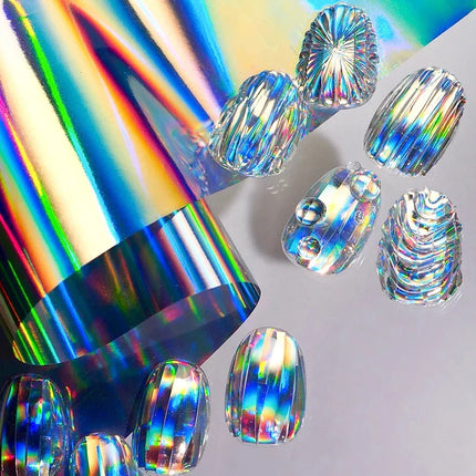 10pcs Holographic Chrome Silver Nail Art Foil Transfer Stickers Irridescent Rainbow Geometric Aurora Laser Nail Foils Decoration 2028