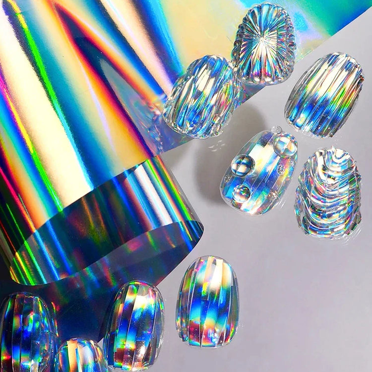 10pcs Holographic Chrome Silver Nail Art Foil Transfer Stickers Irridescent Rainbow Geometric Aurora Laser Nail Foils Decoration 2028