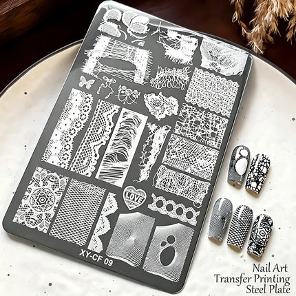 Gothic Letter Nail Art Transfer Printing Steel Plate Nail Art Silicone Stamp Star Heart Dot Bowknot Lace Manicure Tool Templates