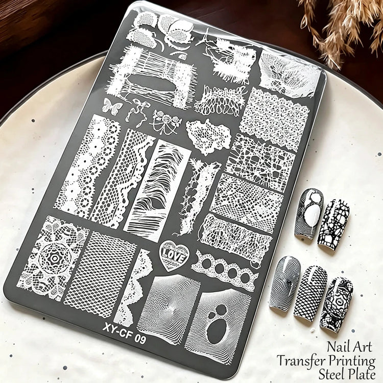 Gothic Letter Nail Art Transfer Printing Steel Plate Nail Art Silicone Stamp Star Heart Dot Bowknot Lace Manicure Tool Templates