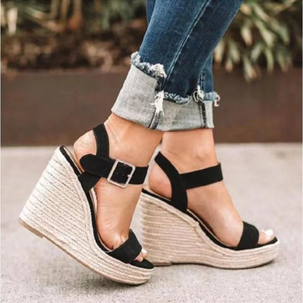 Nuovi Sandali Donna Espadrillas con Zeppa 2026, Open Toe con Cinturino e Fibbia, Platform Estivi da Spiaggia Casual Comodi Antiscivolo Taglie Forti