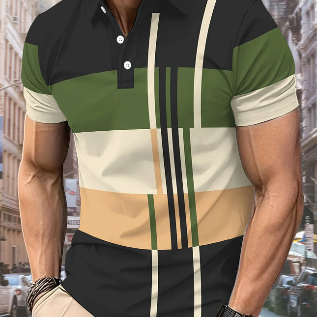 La nuova maglietta POLO da uomo dell'estate 2025 presenta una stampa casual con motivo a righe 3D, comoda e traspirante e alla moda