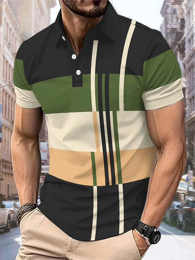 The new 2025 summer men's POLO shirt features a casual 3D striped pattern print, comfortable, breathable, and fashionable