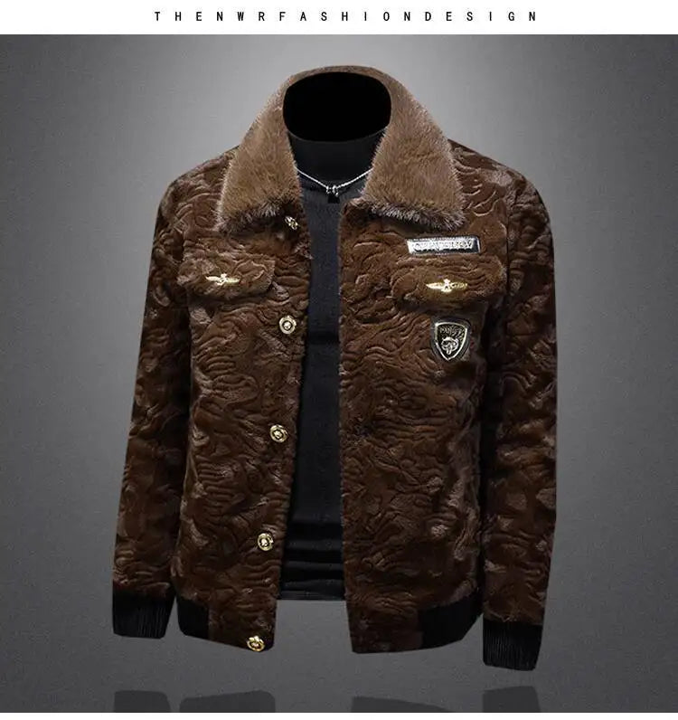 Winter Men Gold Mink Fur Thickened Sheepskin Water-Repellent One-Piece Collar Coat Mens Wool Trench Coat Manteau Homme Hiver