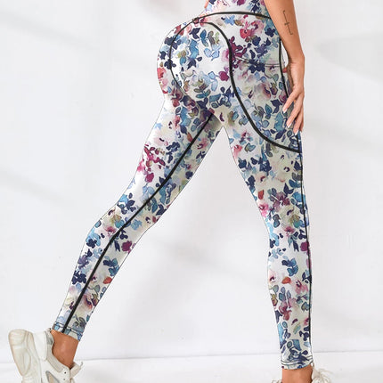 Printed women's high waistband pocket fitness pants paired with tight abdominal yoga pants, suitable for running, hiking, and sp PlatiNum