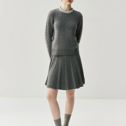 Women 100% Cashmere Skirt High Quality 2026 New Collection Knitwear Spring Winter Korean Popular Skirt Female Pleated Skirt PlatiNum