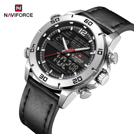 NAVIFORCE Orologio alla moda da uomo con cinturino in vera pelle Movimento al quarzo resistente all'acqua 30M Display luminoso con giorno e data F platinumshop
