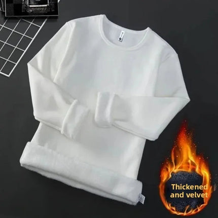 Men's Long Sleeve T-shirt Fleece Lined Thickened Non-flammable Velvet Warm Round Neck Base Shirt Casual Breathable Winter Tshirt PlatiNum