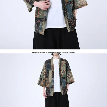 Camicie Uomo Yukata Cosplay Kimono Giapponese Retrò, Camicie Etniche Stampate da Uomo, Camicie in Lino Moda Donna, Blusa Oversize Haori