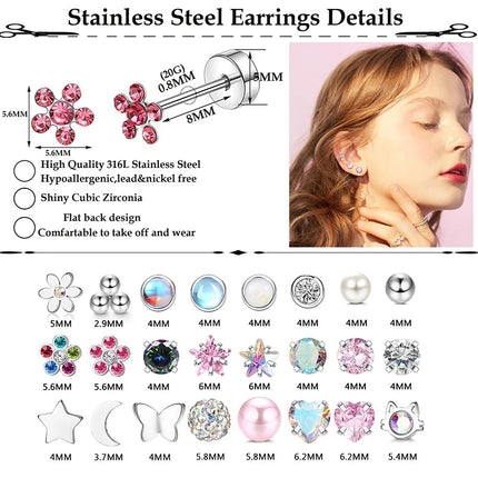 2 pz/set In Acciaio Inox Cuore Luna Earbone Della Vite Della Vite Della Sfera Orecchini con perno per Le Donne di Modo Dell'orecchio Trago Cartilagine Body Piercing platinumshop