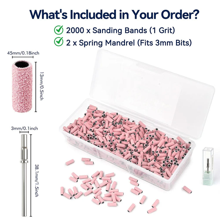2000Pcs 3MM Sanding Bands for Nail Drill 100/150/240 Grit Nail Sanding Band Bulk for Salons Manicure