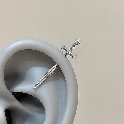 New Fashion Love Wings Cross Acciaio inossidabile Osso dell'orecchio Chiodo Zircone lucido Orecchino con filo alla moda per le donne Accessorio per piercing al corpo platinumshop