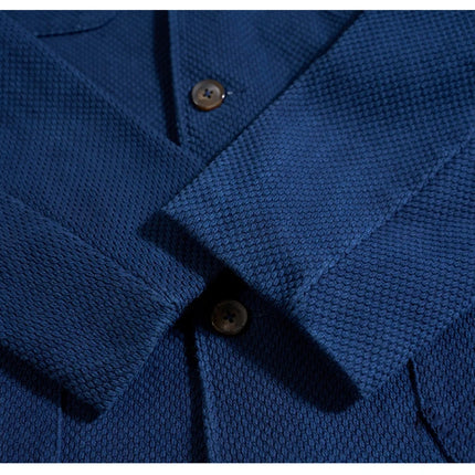 Men's Indigo Cargo Jacket Height Weight Cotton Lapel Multi-pocket Jacket Male French Vintage Thick Workwear Tooling Jacket Coat