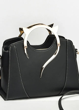 Cat Shaped Handle Women Handbag Trendy And Fashionable, Solid Color, Simple And Casual Crossbody Shoulder Shell Bag PlatiNum