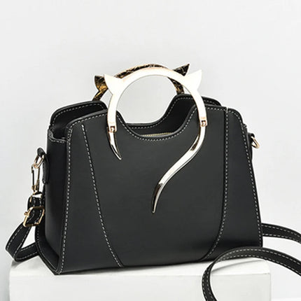 Cat Shaped Handle Women Handbag Trendy And Fashionable, Solid Color, Simple And Casual Crossbody Shoulder Shell Bag PlatiNum