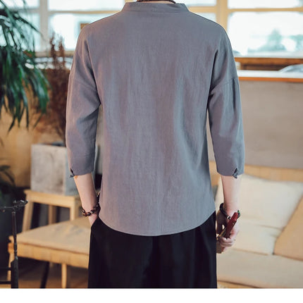 Kimono da uomo in stile giapponese corto a mezza manica in cotone traspirante camicia da uomo T-shirt giapponese estiva Yukata cardigan lavorato a maglia con piume