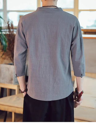 Kimono estivo stile giapponese manica corta uomo nuovo cotone a mezza manica lino traspirante abbigliamento uomo t-shirt giapponese Yukata top