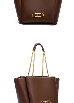 CHCH Women's Tote Bag 2026 Spring New Brown Magnetic Buckle Storage Bag Large Capacity Commuter Chain Bag PlatiNum