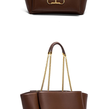 CHCH Women's Tote Bag 2026 Spring New Brown Magnetic Buckle Storage Bag Large Capacity Commuter Chain Bag PlatiNum