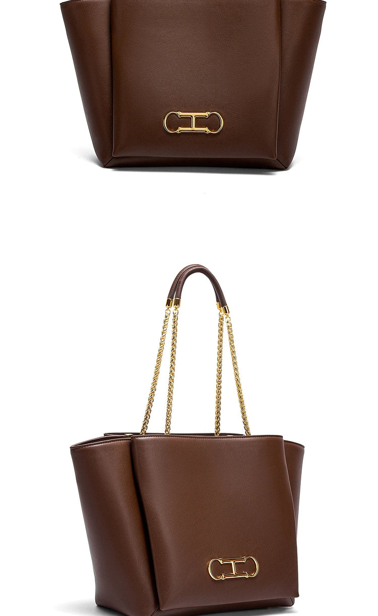 CHCH Women's Tote Bag 2026 Spring New Brown Magnetic Buckle Storage Bag Large Capacity Commuter Chain Bag PlatiNum