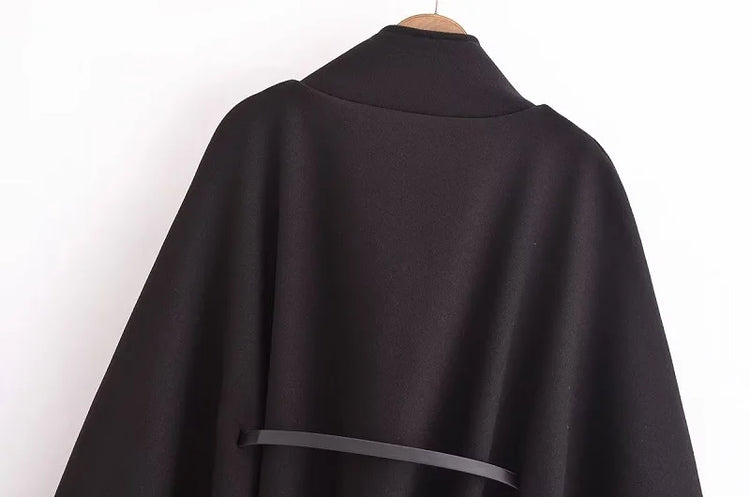Belt Poncho Capes Women Black Cloaks Winter Coats Woman 2025 Bat Sleeve Cape Coats for Women Fashion Women's Cape Jacket