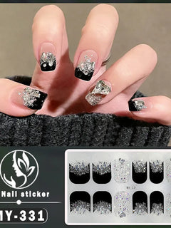 14Tips 3D Flowers Gradient Color Adhesive UV Gel Nail Stickers Fashionable Marble Pattern Nail Wraps DIY Manicure Arts Decals