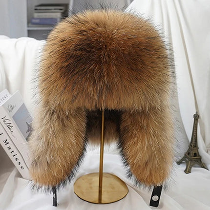 2026 Cap 100% Raccoon Dog Full Fur Fox Fur Hat Men's Fur Ear Protection Winter Thickened and Warm Russian Hat Men's Trend
