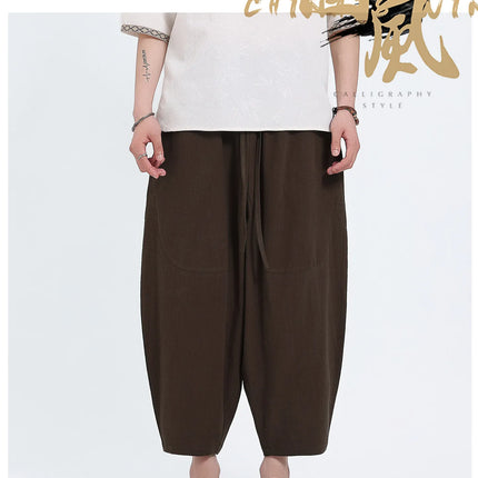 Pantaloni Harem in Cotone e Lino da Uomo, Casual, Traspiranti, Comodi, Estivi, Lunghezza al Polpaccio, Taglie Forti fino a 5XL