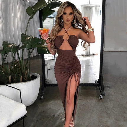Abito Midi Senza Maniche Sexy da Donna, Vestito Aderente con Schiena Scoperta per Club Notturni e Feste, Vestidos Eleganti Para Mujer platinumshop
