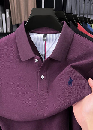 Polo à manches longues de marque haut de gamme 100 % coton, nouveau t-shirt décontracté à revers pour homme d'affaires, confort de luxe avec broderie Paul poney