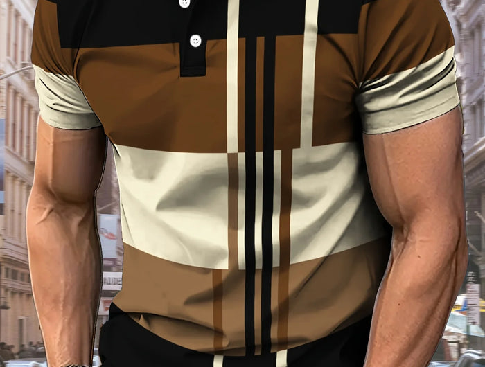 The new 2025 summer men's POLO shirt features a casual 3D striped pattern print, comfortable, breathable, and fashionable