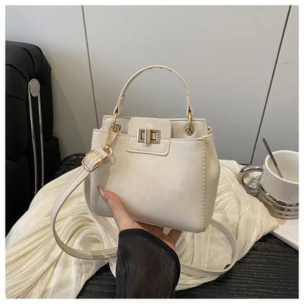 Elegante Mini Borsa a Tracolla con Manico Superiore, Chiusura Dorata, Versatile Borsa in Finta Pelle Scamosciata e Pelle per Uso Quotidiano Femminile
