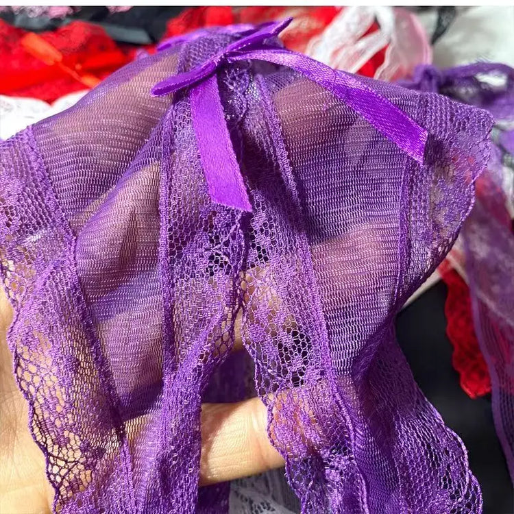 Women's Transparent Lace Thong Crotchless Open Range Underpants for Female Woman Sexy Howllout Laced Up Bowknot Panties Briefs