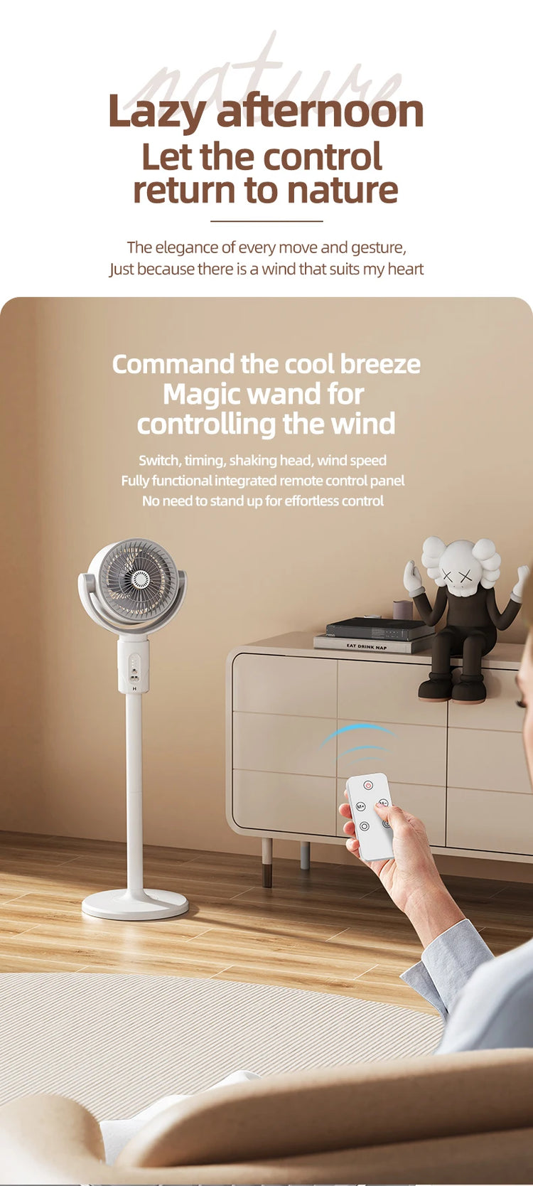 Ventilatore a Turbina Elettrica da Pavimento, Ventilatore a Cinque Velocità Regolabili, Altezza Regolabile, Ricaricabile