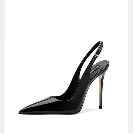 Sexy high-heeled sandals with pointed tips and elegant  summer patent leather strappy fashionable party women's shoes PlatiNum