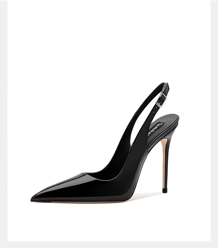 Sexy high-heeled sandals with pointed tips and elegant  summer patent leather strappy fashionable party women's shoes PlatiNum