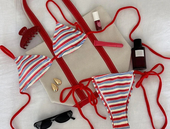 Women's Sexy Push-up Two-piece Swimsuit 2026, Striped Micro Bikini, Trendy Beach Set