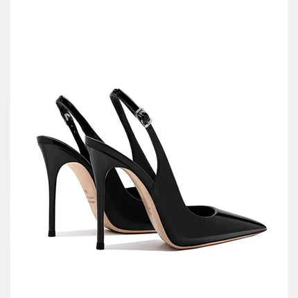 Sexy high-heeled sandals with pointed tips and elegant  summer patent leather strappy fashionable party women's shoes PlatiNum