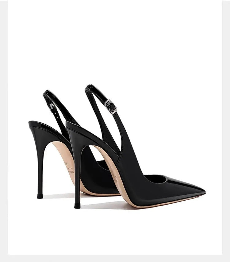 Sexy high-heeled sandals with pointed tips and elegant  summer patent leather strappy fashionable party women's shoes PlatiNum