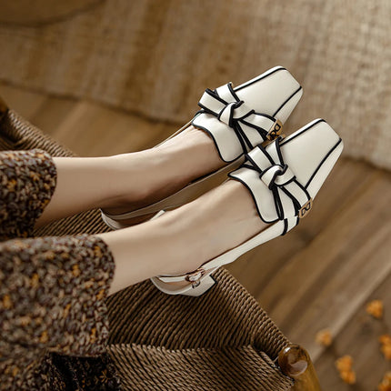 【JOCHEBED HU】2026 New Summer Retro Women's High Heels Thick Heel Square Toe Back Empty Shoes Trend 33-46