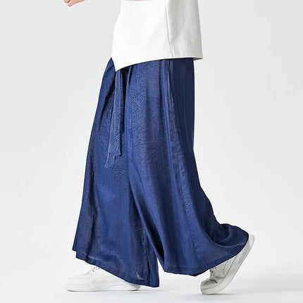 Pantaloni a gamba dritta Pantaloni a gamba larga floreali con superficie in raso retrò stile cinese Pantaloni casual larghi da uomo Comodi e traspiranti