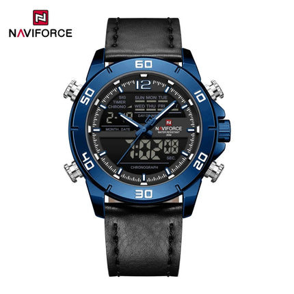 NAVIFORCE Orologio alla moda da uomo con cinturino in vera pelle Movimento al quarzo resistente all'acqua 30M Display luminoso con giorno e data F platinumshop