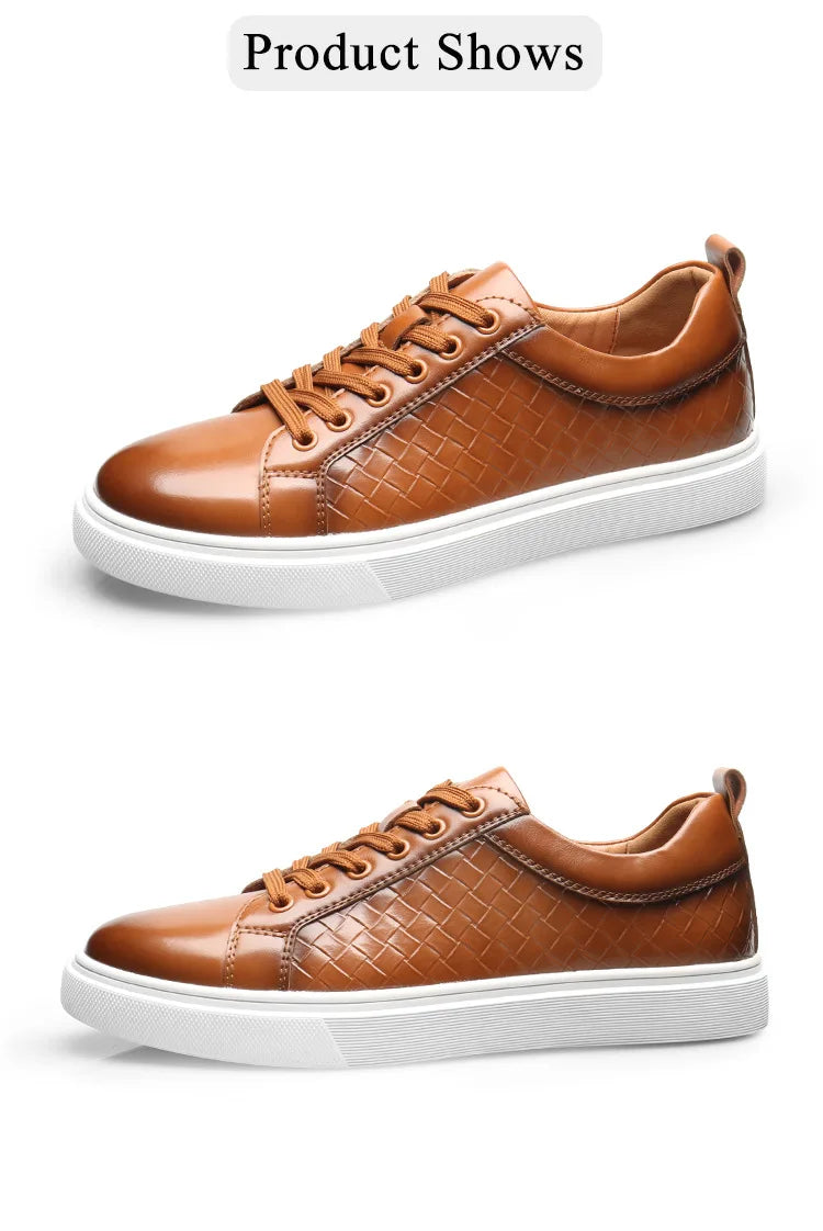 New 2024 Men Casual Leather Sneakers Lace Up Comfortable Outdoor Male Sports Casual Board Shoes Black Brown
