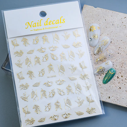 1pcs Gilded Hollow Flower Leaves Nail Art Stickers French Lines Bohemian Tassels 3D Nail Decals Rose Pattern Manicure Decoration