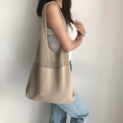 Borse a maglia da donna, borsa tote grande capacità, borsa estiva da spiaggia, borsa grande casual, borse a tracolla intrecciate a nido d'ape, borsa da donna