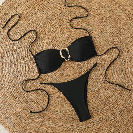 Costume da Bagno da Spiaggia alla Moda, Set Bikini a Perizoma per Donna, Sexy Costume da Bagno a Triangolo con Lacci, Due Pezzi, Stile Brasiliano, Tinta Unita platinumshop